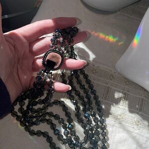 CAROLEE Signed Smoky Crystal Iridescent Multi-strand Necklace